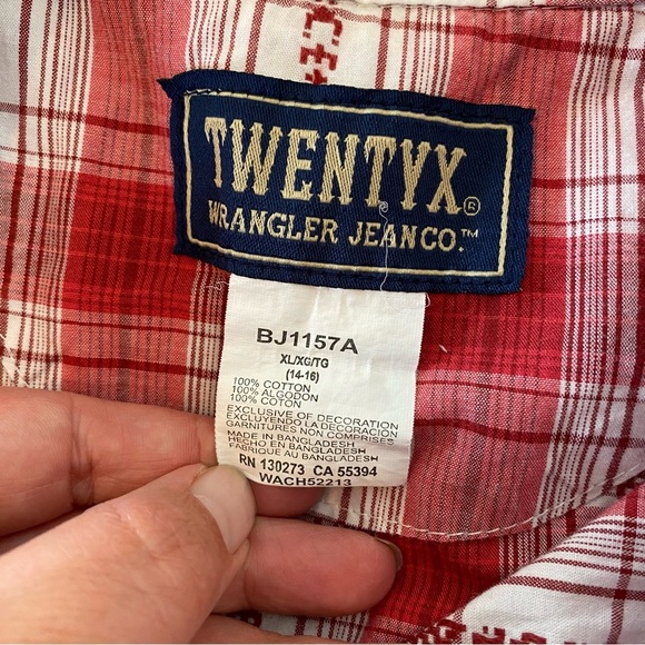 TwentyX Wrangler Western Shirt Pearl Snap Buttons Plaid Embroidered Red: XL - Picture 7 of 10